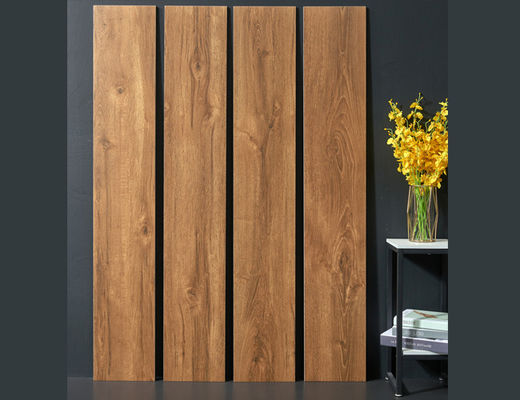 Grade AAA 0.95cm Ubin Porselen Kayu, Ubin Lantai Kayu SGS Terlihat Warna Coklat