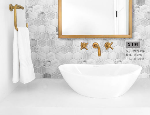 Inkjet printing SGS Hexagon Mosaic Wall Tile, 48x6mm Countertop Glass Tile Wood Marmer