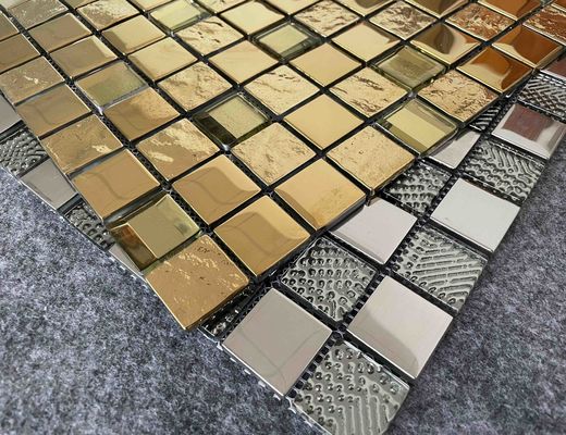 ISO13006 Ubin Mosaik Dekoratif Mildewproof Golden Sliver Metal Glazed Wall 6mm
