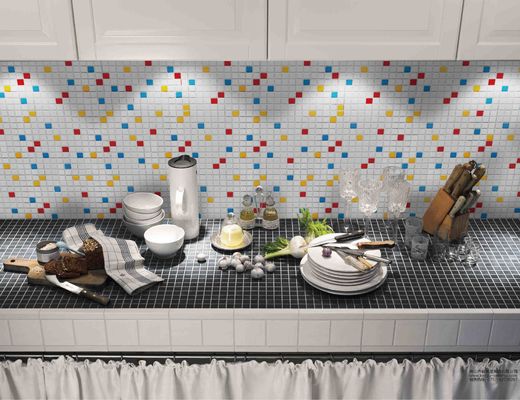 Inkjet Glazed Glossy 8mm Dekoratif Ubin Mosaik Seni Porselen Berwarna-warni Fadeless