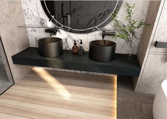 Meja Hitam Sintered Stone Slabs 800x2600mm Dekorasi Permukaan Lemari