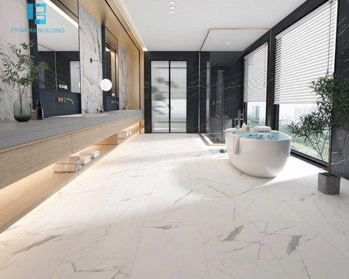 Klik Spc Carrara Marmer Vinyl Flooring Antislip Interlocking