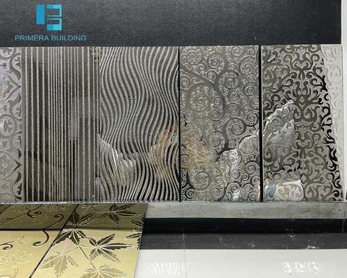 300x600mm 3D Keramik Wall Tile Polished Glassed dengan Gold Line