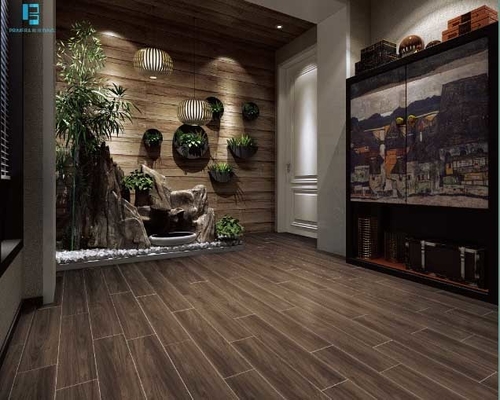 Lantai Porselen Seluruh Tubuh Ubin Strip Kayu 200X1200MM Coklat Tua